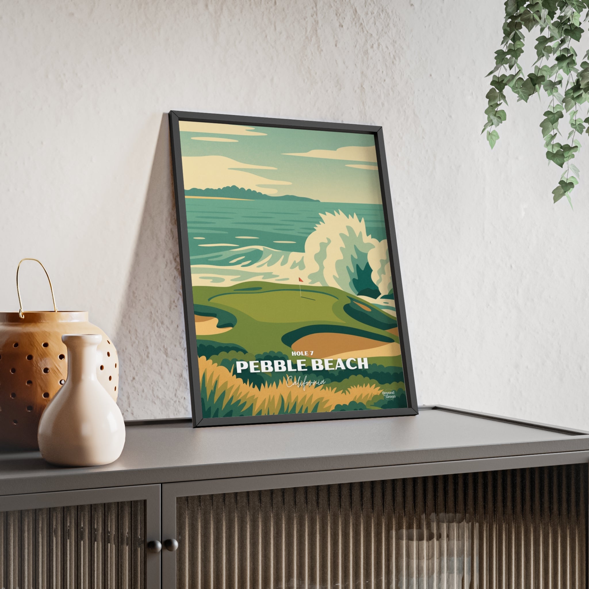 Pebble Beach - Golf Poster with Wooden Frame