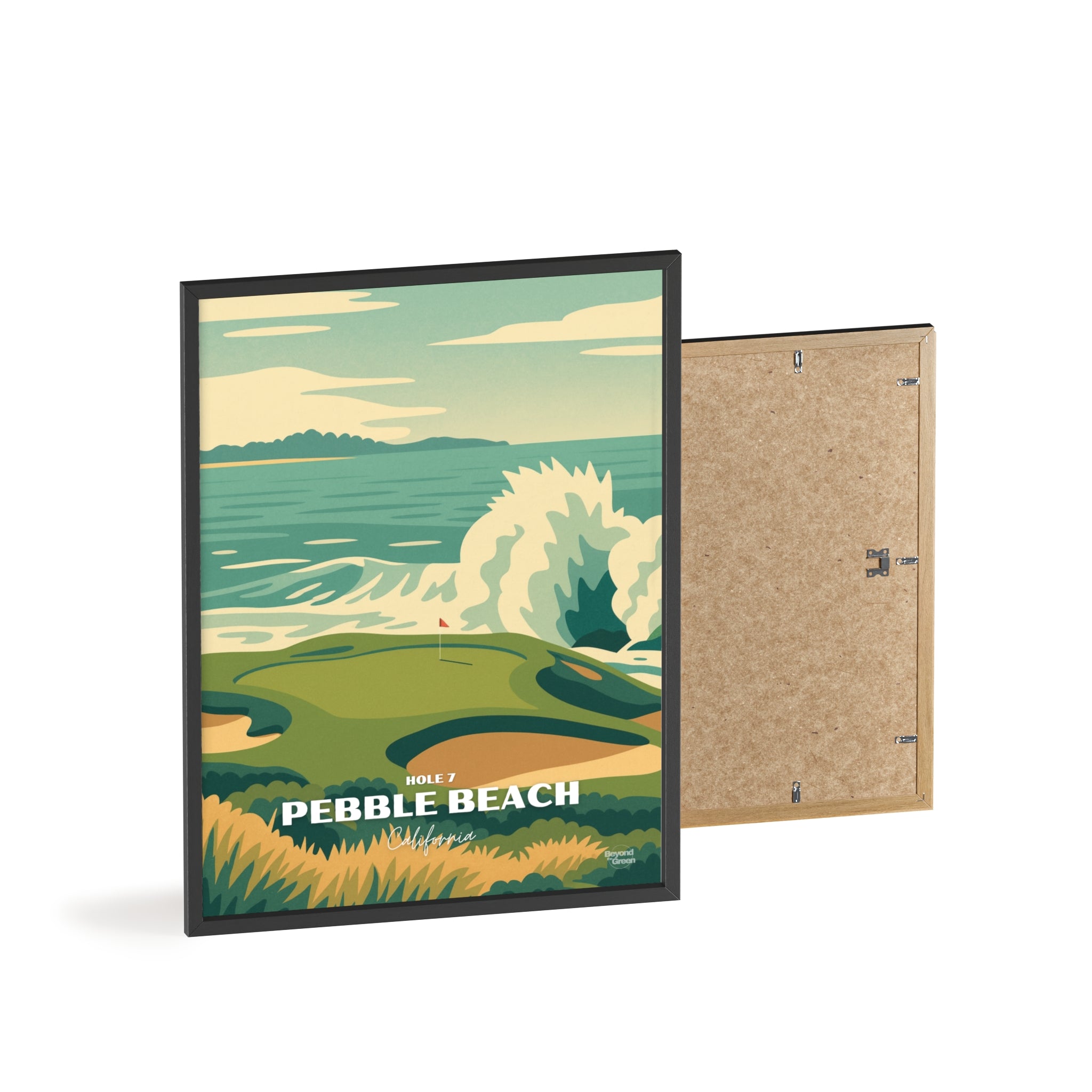 Pebble Beach - Golf Poster with Wooden Frame