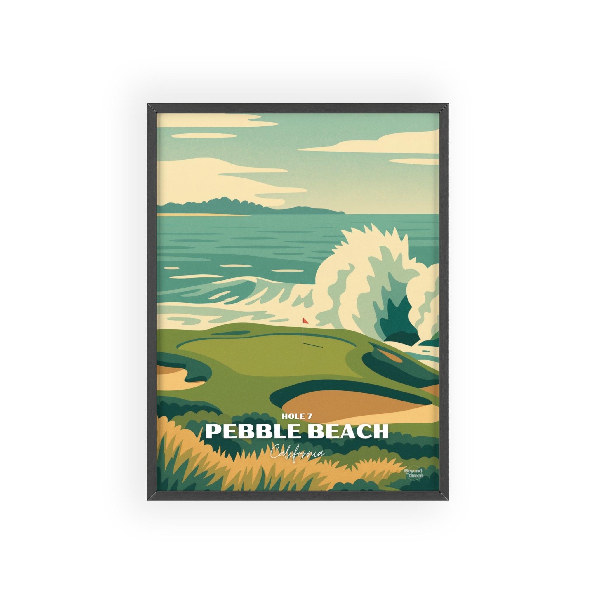 Pebble Beach - Golf Poster with Wooden Frame