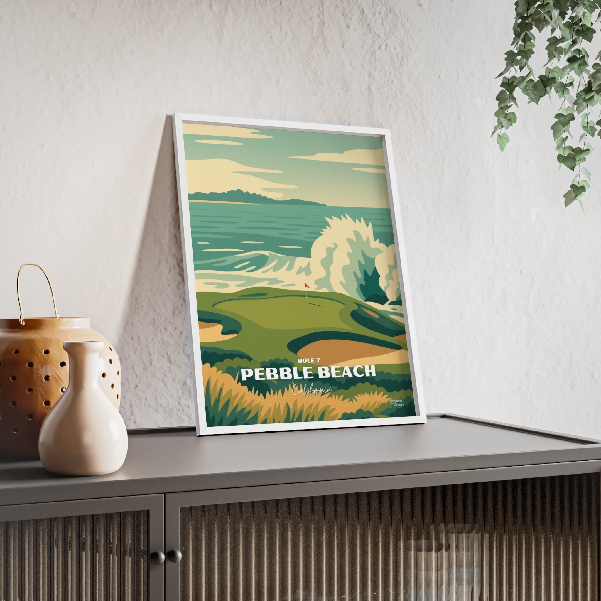 Pebble Beach - Golf Poster with Wooden Frame